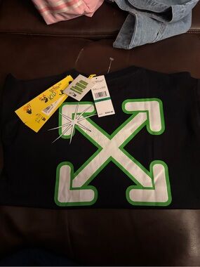 Off-White Black Tee with White & Green Arrow Logo
